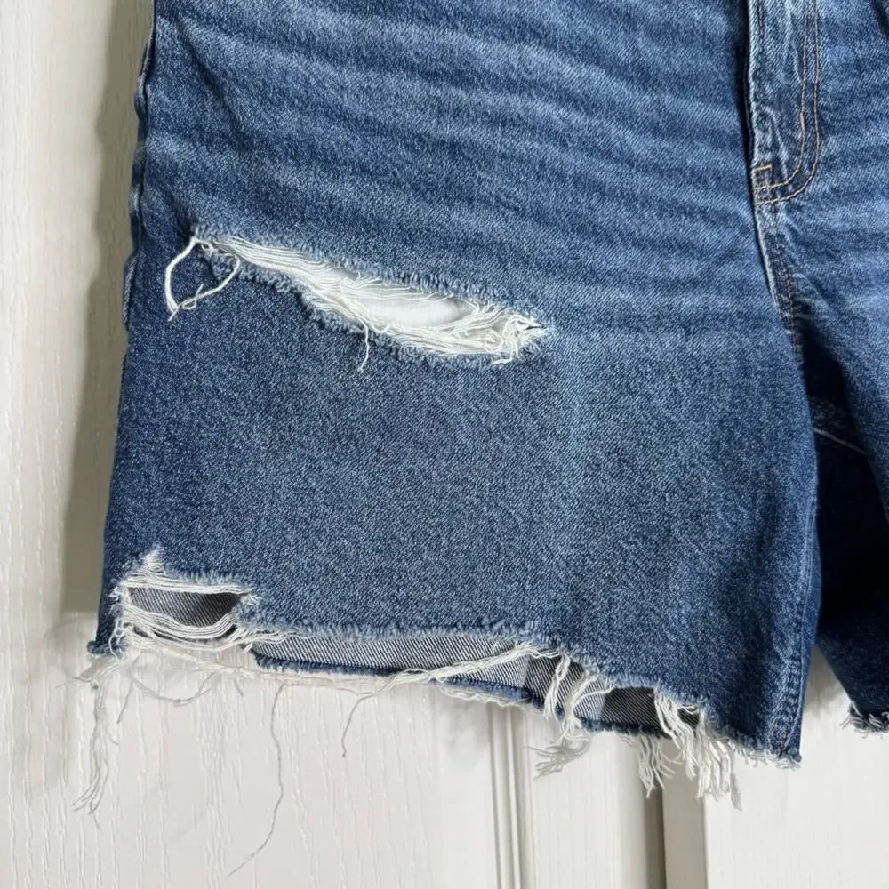 American Eagle Outfitters STIRIGID Relaxed Denim Shorts Long Inseam Distressed 6